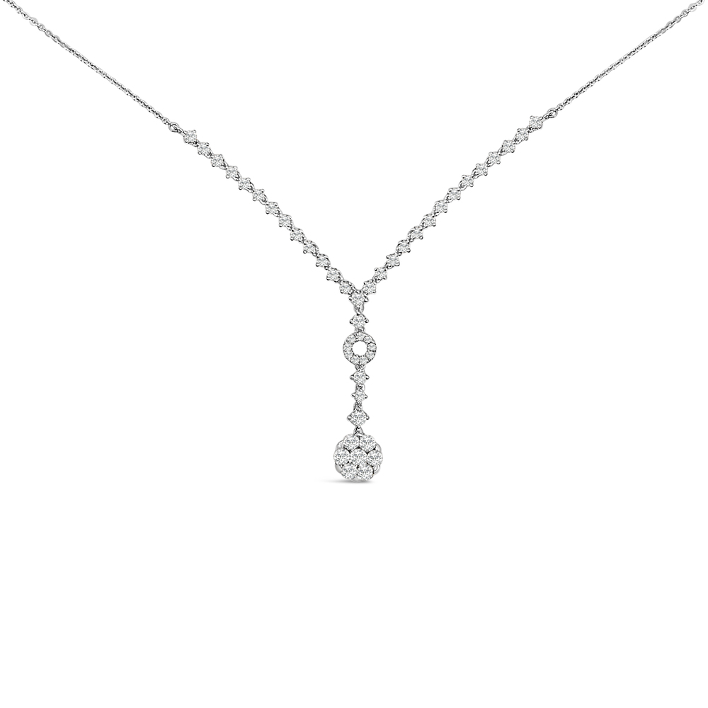 14K White Gold 6/7 Cttw Diamond Drop and V Necklace (H-I Color, SI1-SI2
